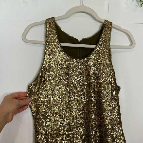 Alice & Olivia Gold Olive Sequin Silk Sparkly Mini Tank Party Dress Sleeveless 2 - Picture 14 of 16
